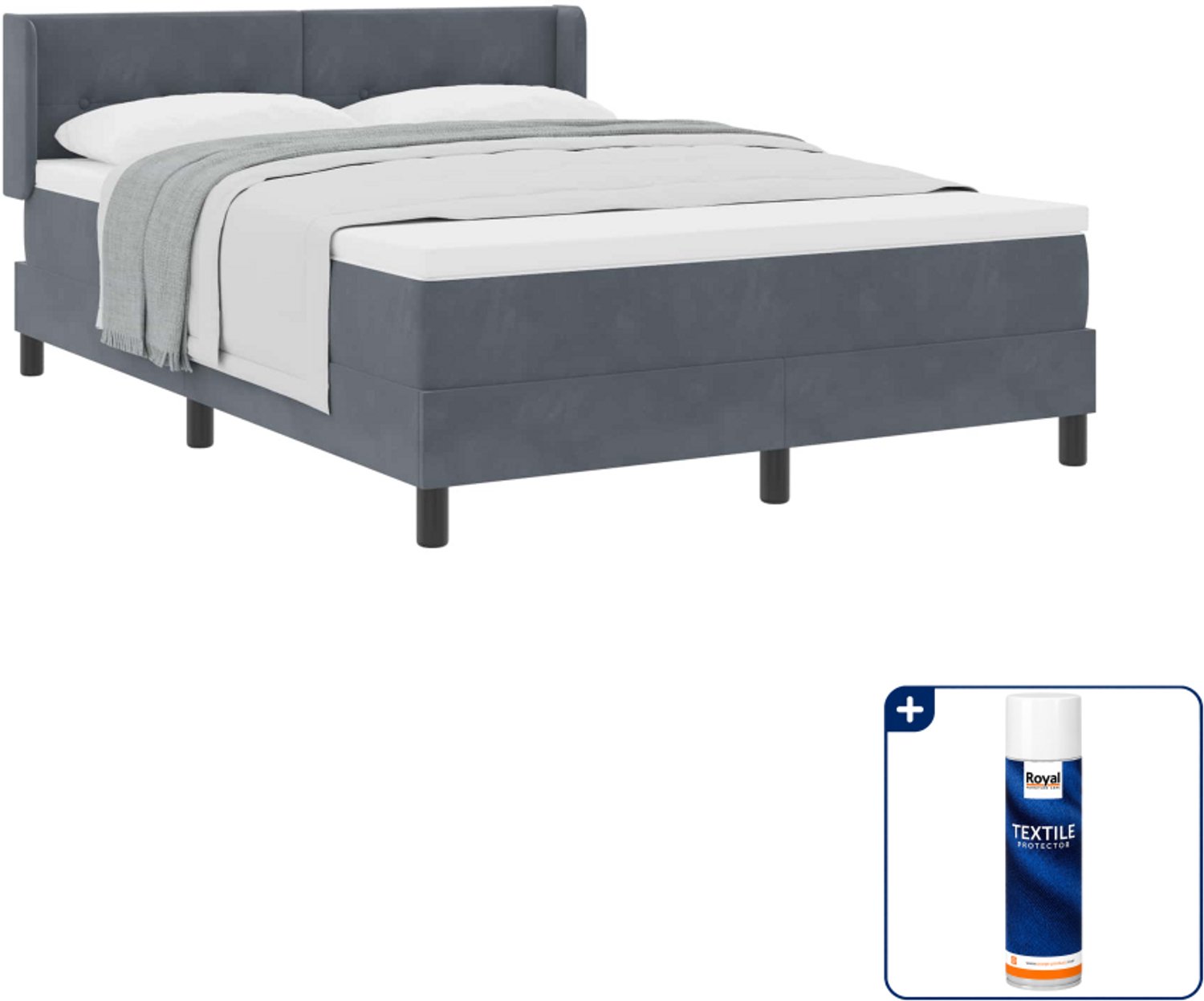 vidaXL Boxspringbed - 140 x 190 cm - donkergrijs - Inclusief textielbeschermer 500 ml