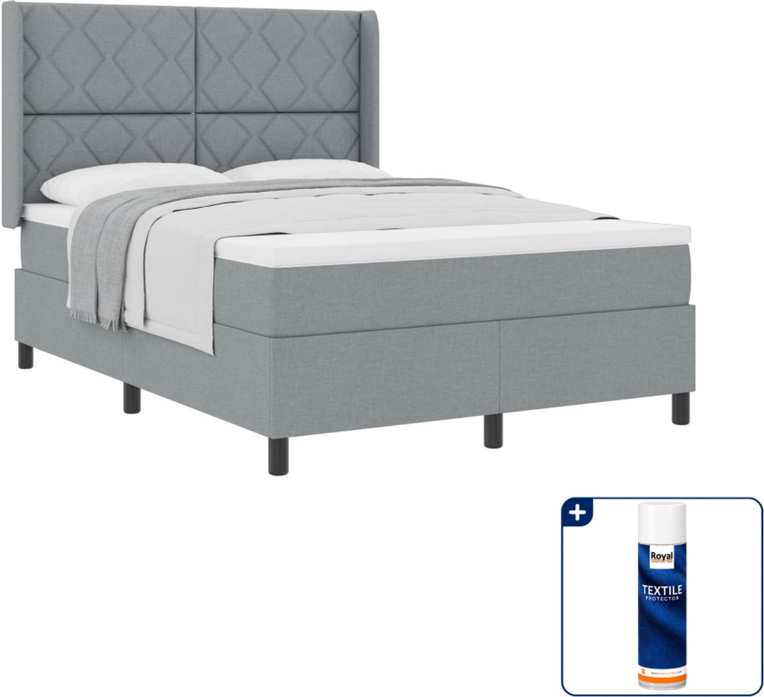 vidaXL boxspringbed - Small double 140 x 200 cm - lichtgrijs - Inclusief textielbeschermer 500 ml
