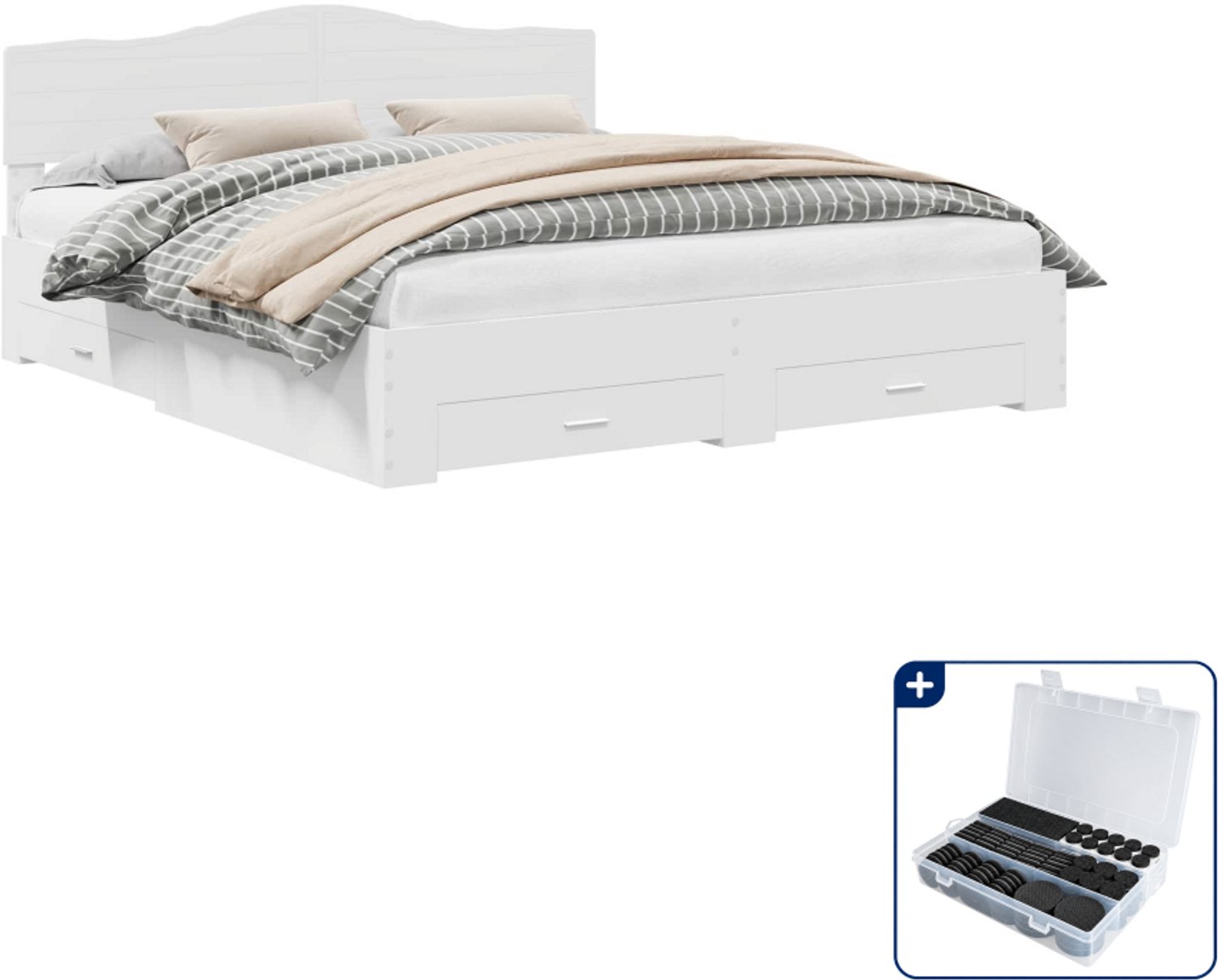 vidaXL Bedframe met lade Kingsize 180 x 200 cm - wit - Inclusief antikrasvilt 177-delig