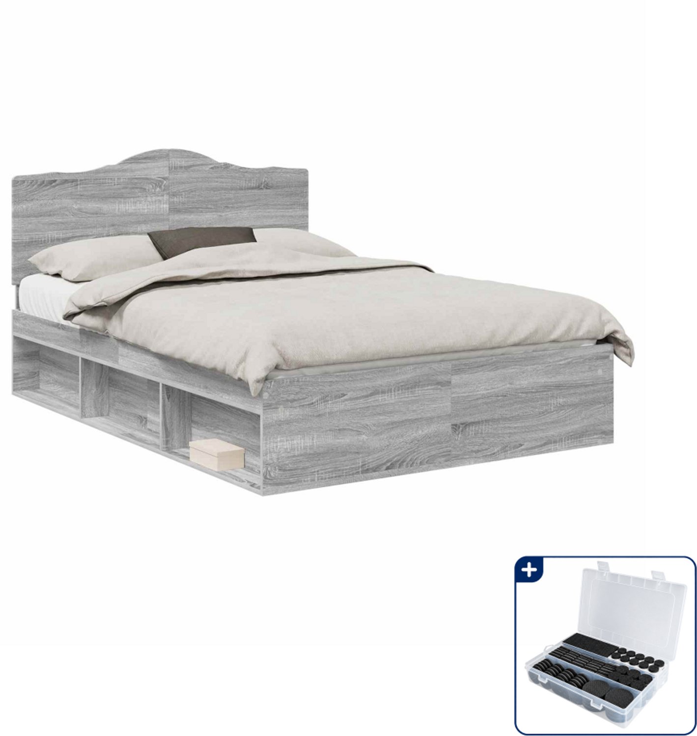 vidaXL bedframe - Queensize - 160 x 200 cm - grijs sonoma - Inclusief antikrasvilt 177-delig