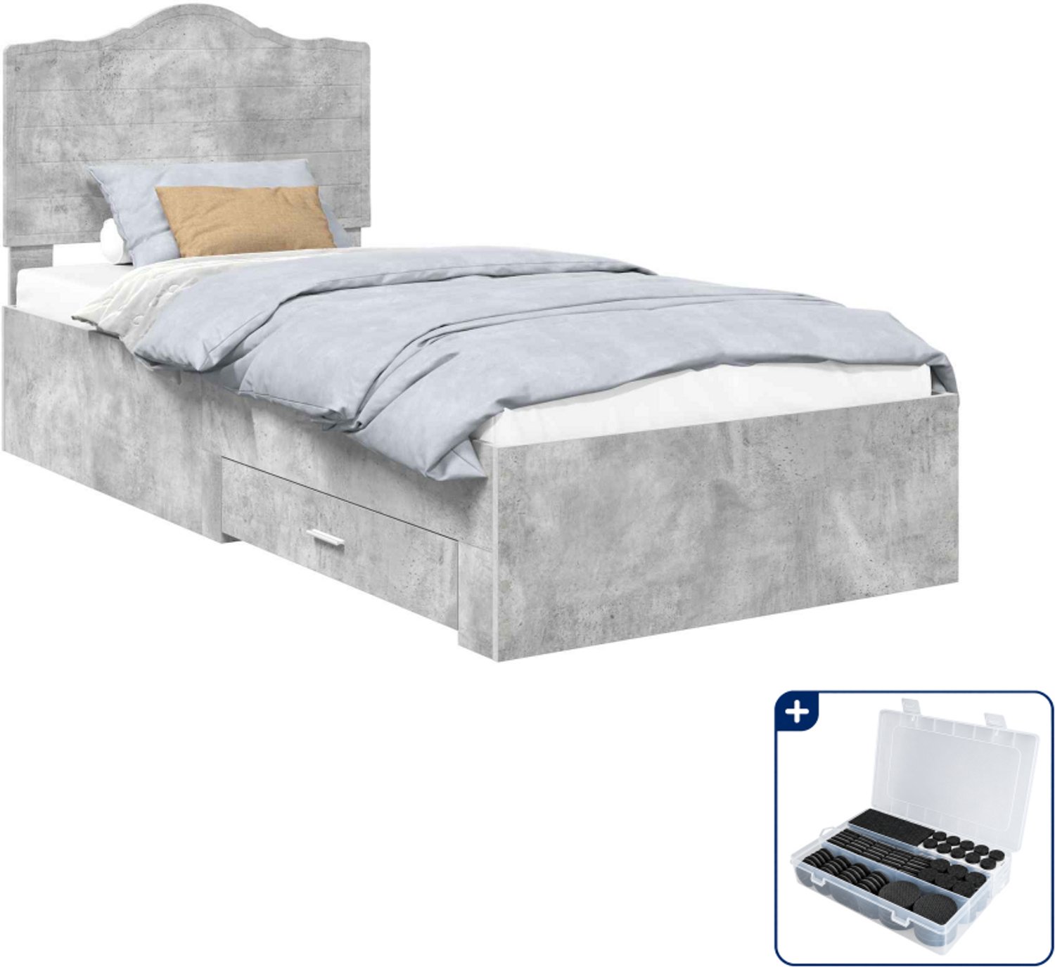 vidaXL bedframe met lade - 100 x 200 cm - bewerkt hout - beton grijs - Inclusief antikrasvilt 177-delig