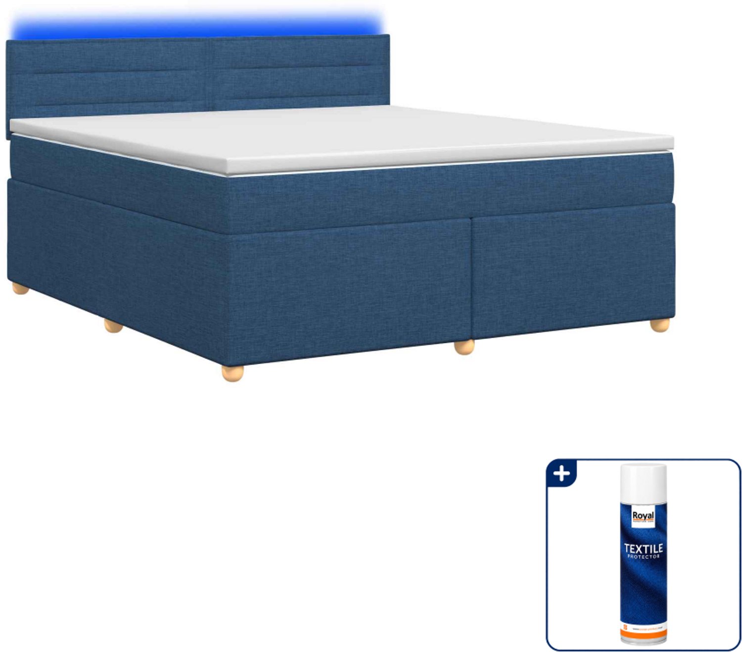 vidaXL Kingsize boxspringbed met matras en led - 180 x 200 cm - blauw - Inclusief textielbeschermer 500 ml