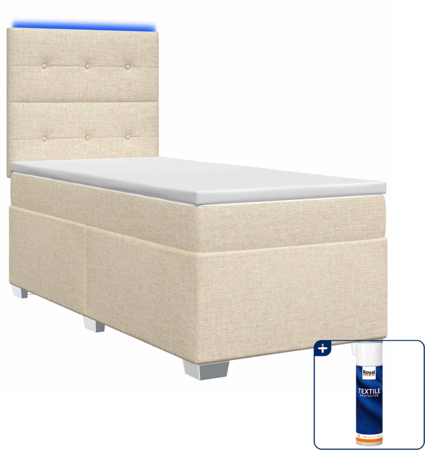 vidaXL boxspringbed met matras 100 x 200 cm - crèmekleurig - Inclusief textielbeschermer 500 ml