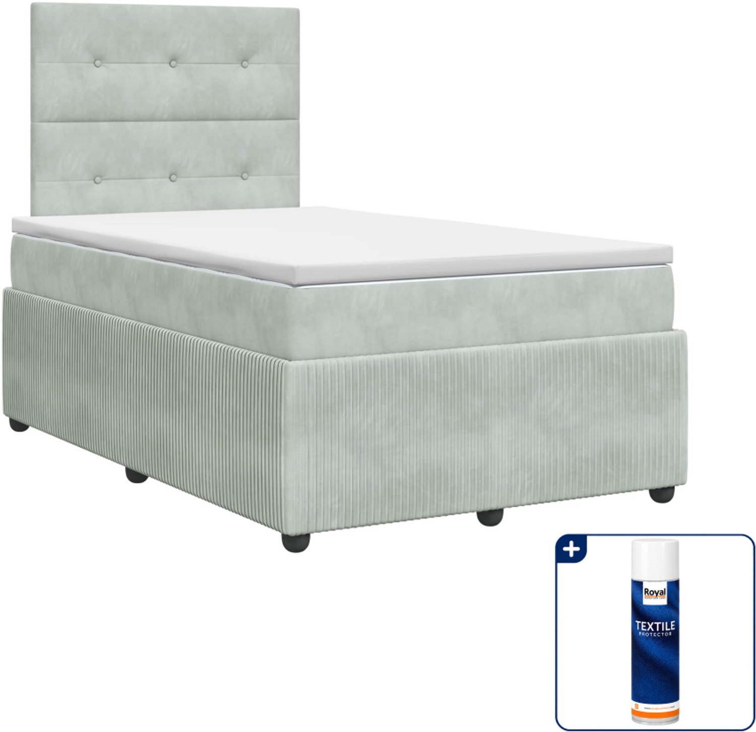 vidaXL boxspringbed 120 x 190 cm - fluweel - lichtgrijs - Inclusief textielbeschermer 500 ml
