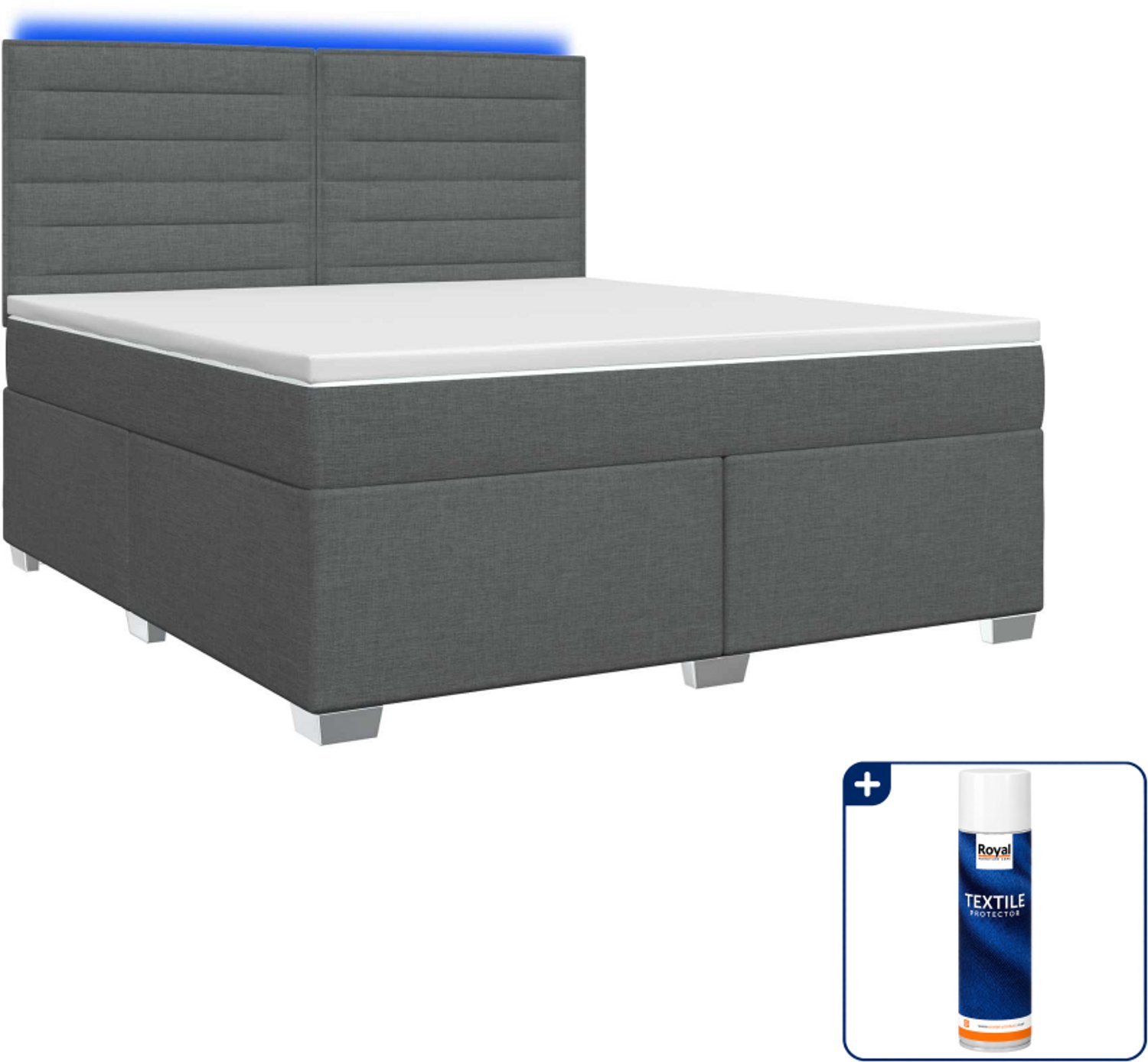 vidaXL Queensize boxspringbed met matras - 160 x 200 cm - donkergrijs - Inclusief textielbeschermer 500 ml Donker Grijn
