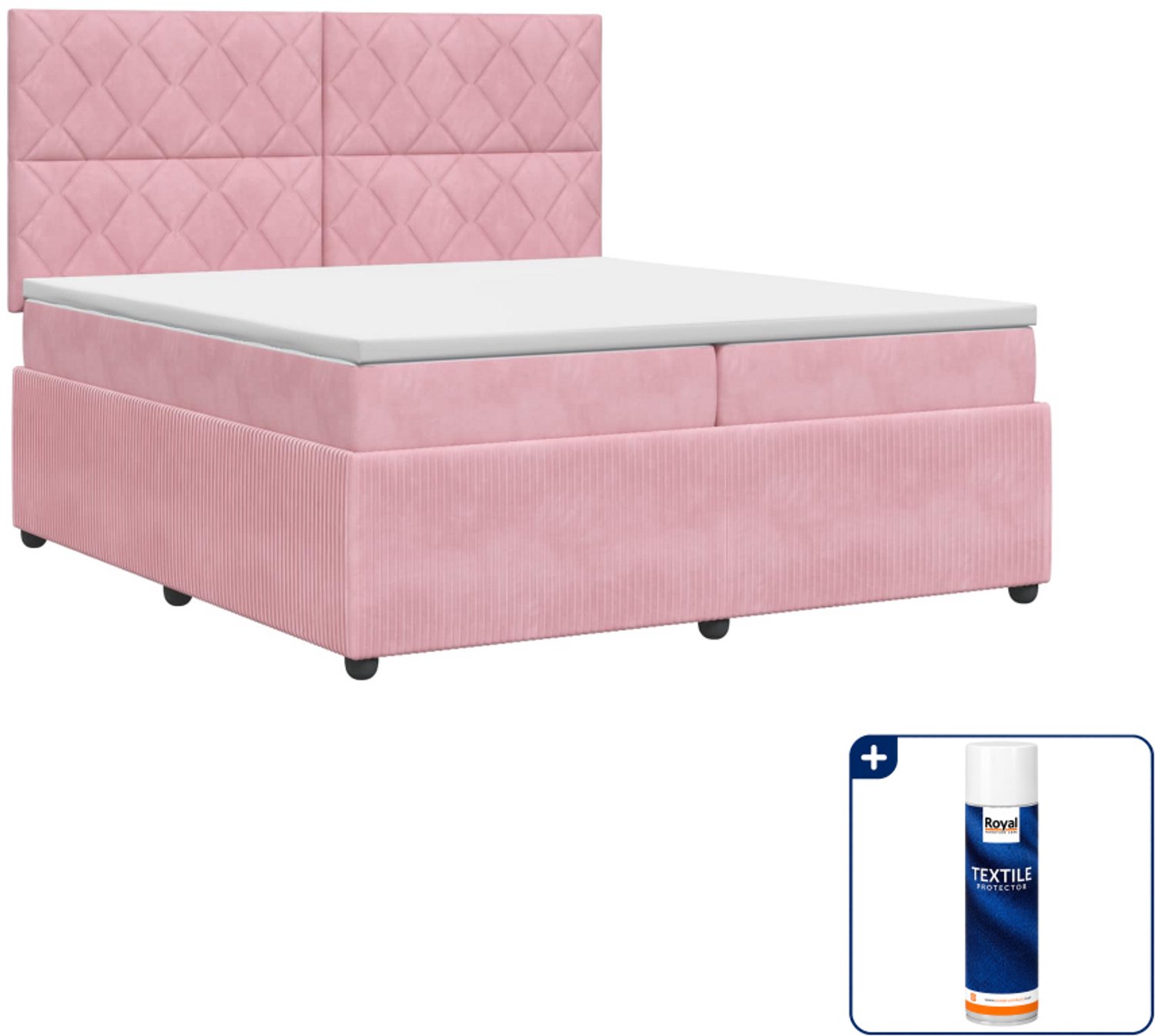 vidaXL Boxspringbed - 200 x 200 cm - roze - Inclusief textielbeschermer 500 ml