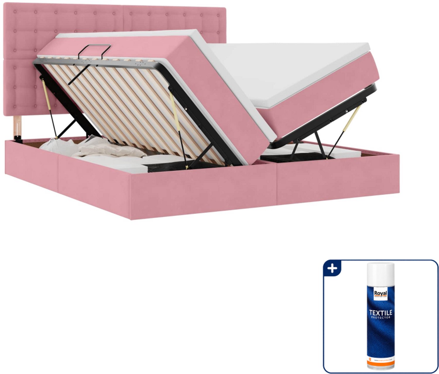 vidaXL Opbergbed - 200 x 200 cm - fluweel - roze - Inclusief textielbeschermer 500 ml