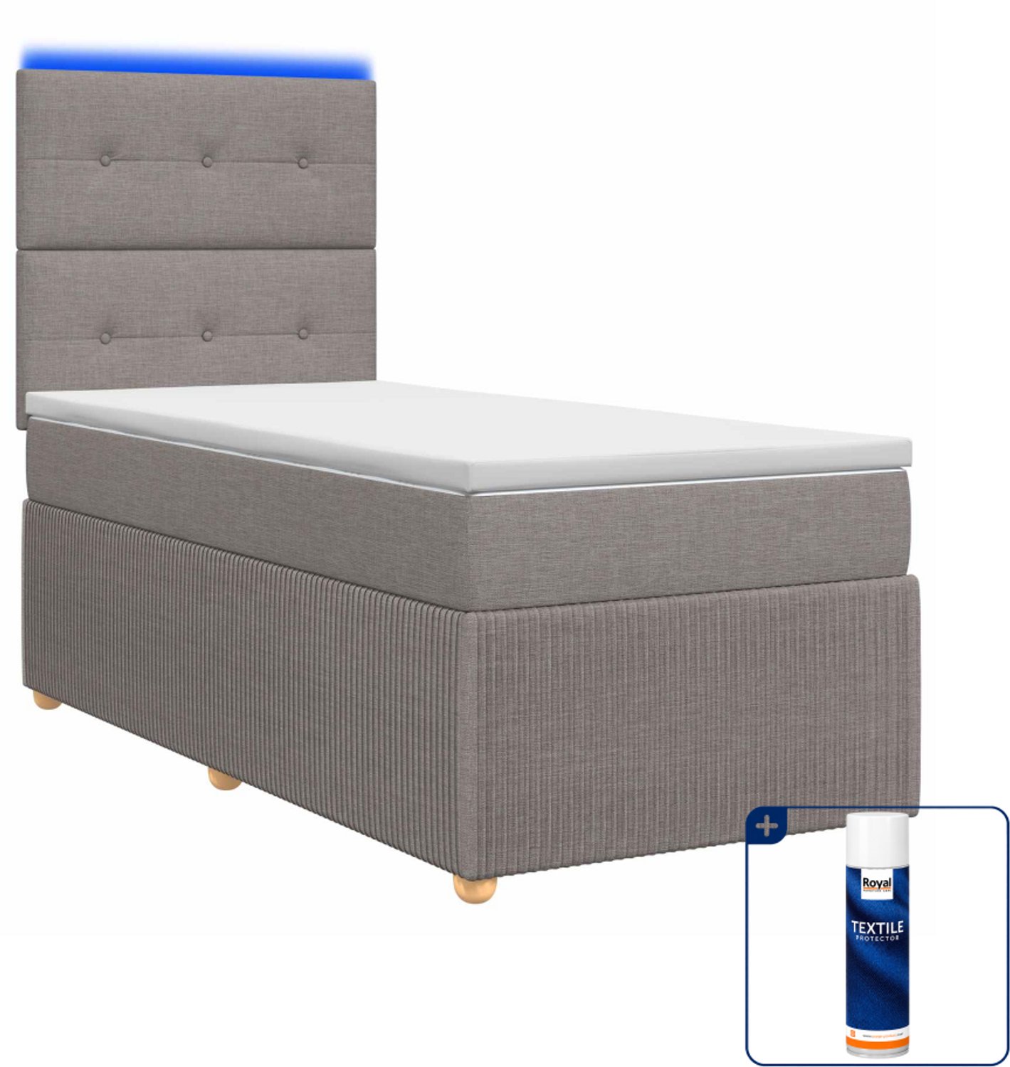 vidaXL LED boxspringbed met matras - 80 x 200 cm - taupe - Inclusief textielbeschermer 500 ml