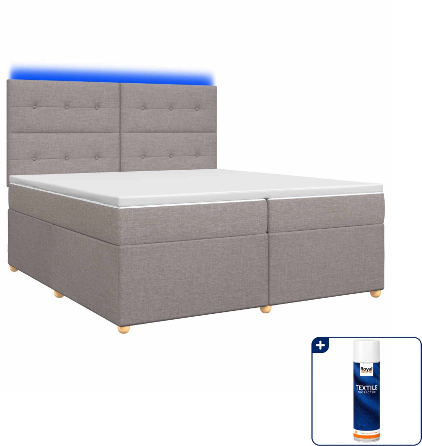 vidaXL boxspringbed - 200 x 200 cm - stof - taupe - Inclusief textielbeschermer 500 ml