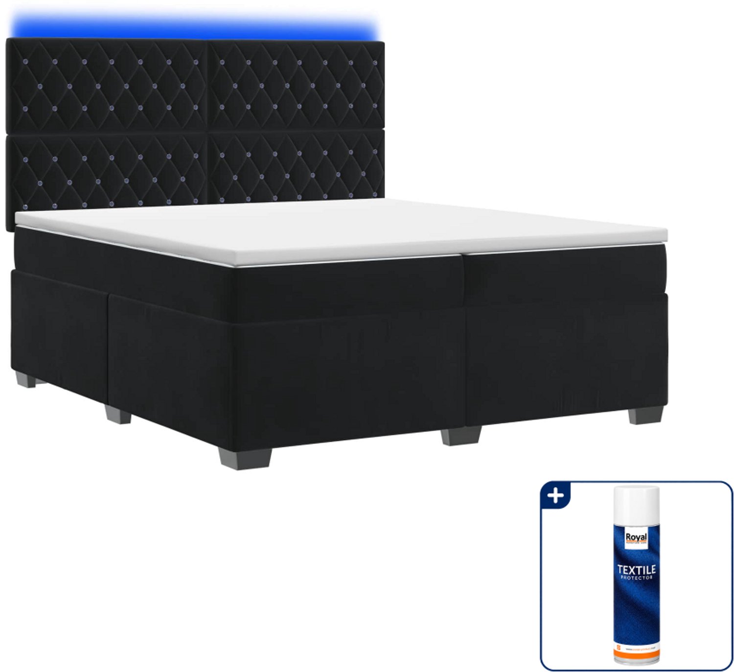 vidaXL Boxspringbed - 200 x 200 cm - fluweel - zwart - Inclusief textielbeschermer 500 ml