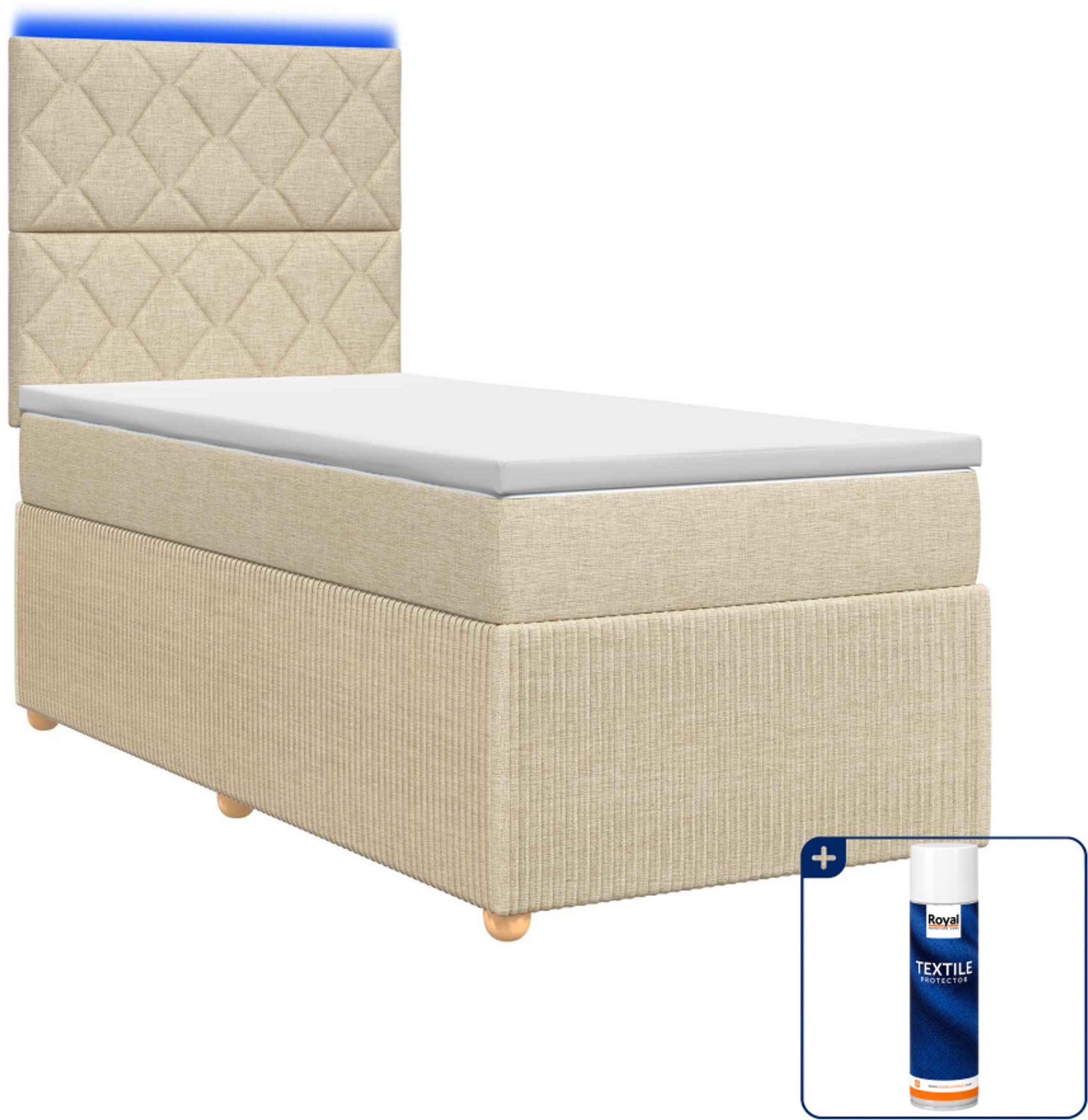 vidaXL LED boxspringbed met matras - 100 x 200 cm - crèmekleurig - Inclusief textielbeschermer 500 ml