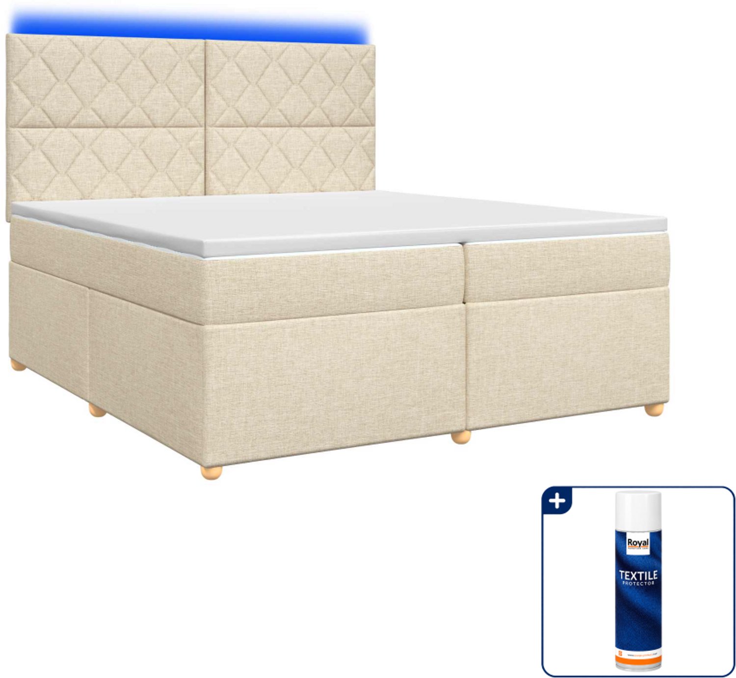 vidaXL boxspringbed met matras - 200 x 200 cm - crèmekleurig - Inclusief textielbeschermer 500 ml