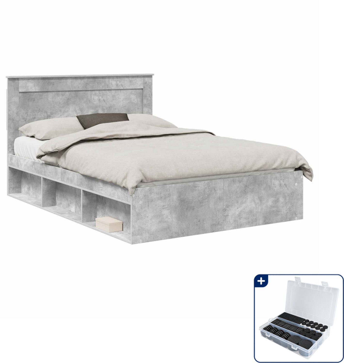 vidaXL bedframe - 150 x 200 cm - beton grijs - Inclusief antikrasvilt 177-delig Bruin