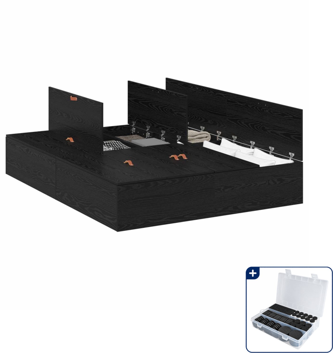 vidaXL opbergbedframe - 140 x 190 cm - zwart eiken - Inclusief antikrasvilt 177-delig