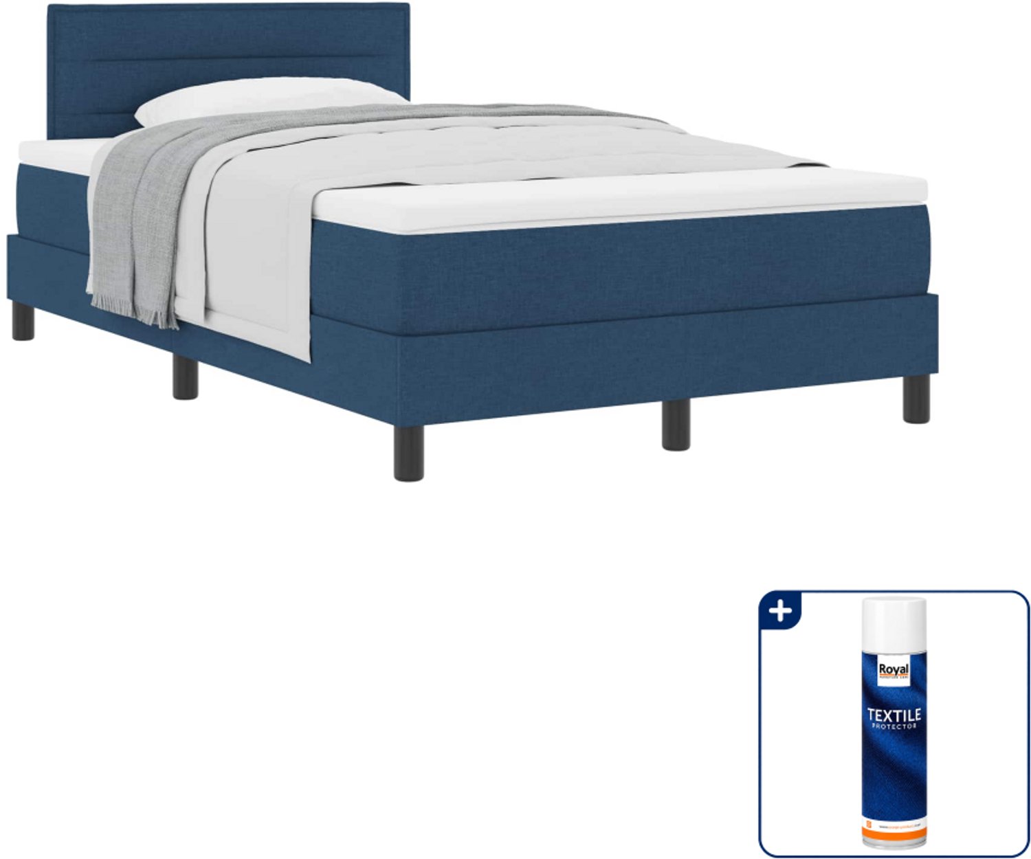 vidaXL boxspringbed - 120 x 200 cm - stof - blauw - Inclusief textielbeschermer 500 ml Marineblauw