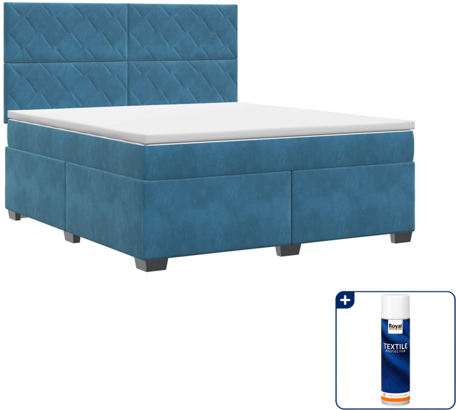 vidaXL boxspringbed met matras 140 x 190 cm - fluweel - blauw - Inclusief textielbeschermer 500 ml