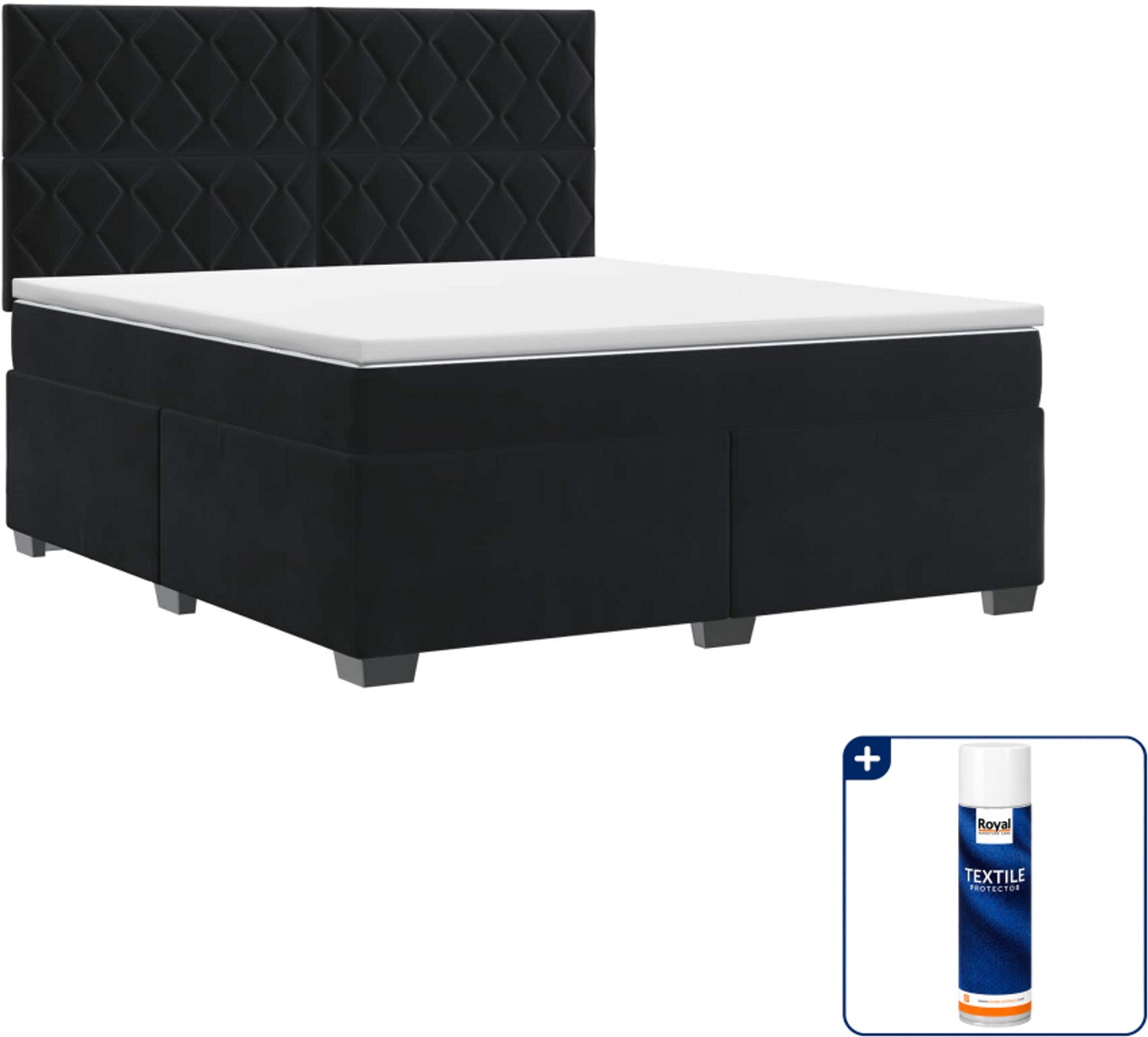 vidaXL boxspringbed Kingsize - 180 x 200 cm - fluweel - zwart - Inclusief textielbeschermer 500 ml