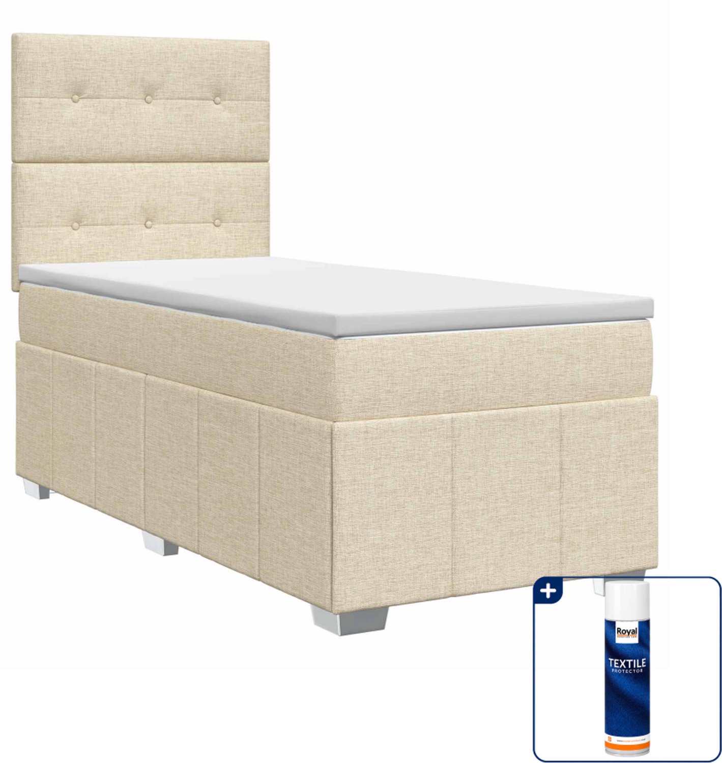 vidaXL boxspringbed met matras - 90 x 200 cm - stof - crèmekleurig - Inclusief textielbeschermer 500 ml