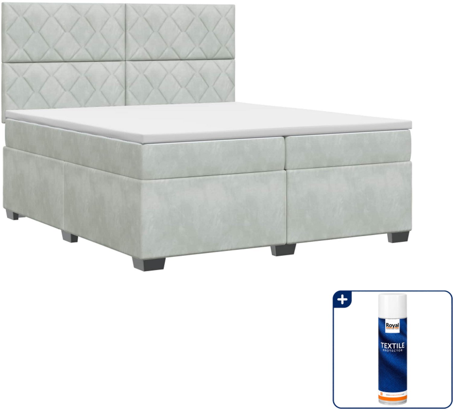 vidaXL boxspringbed met matras - Super kingsize - 200 x 200 cm - Lichtgrijs - Inclusief textielbeschermer 500 ml