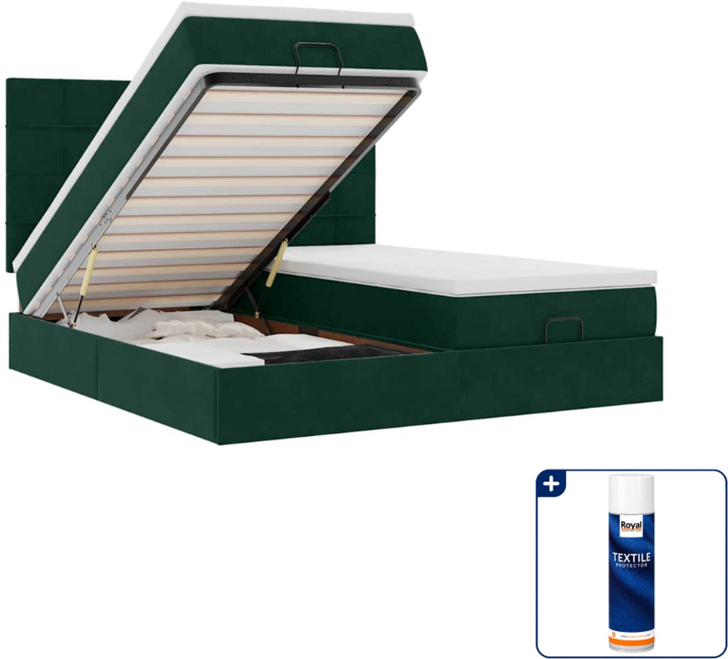 vidaXL Super kingsize bed - 200 x 200 cm - fluweel - donkergroen - Inclusief textielbeschermer 500 ml