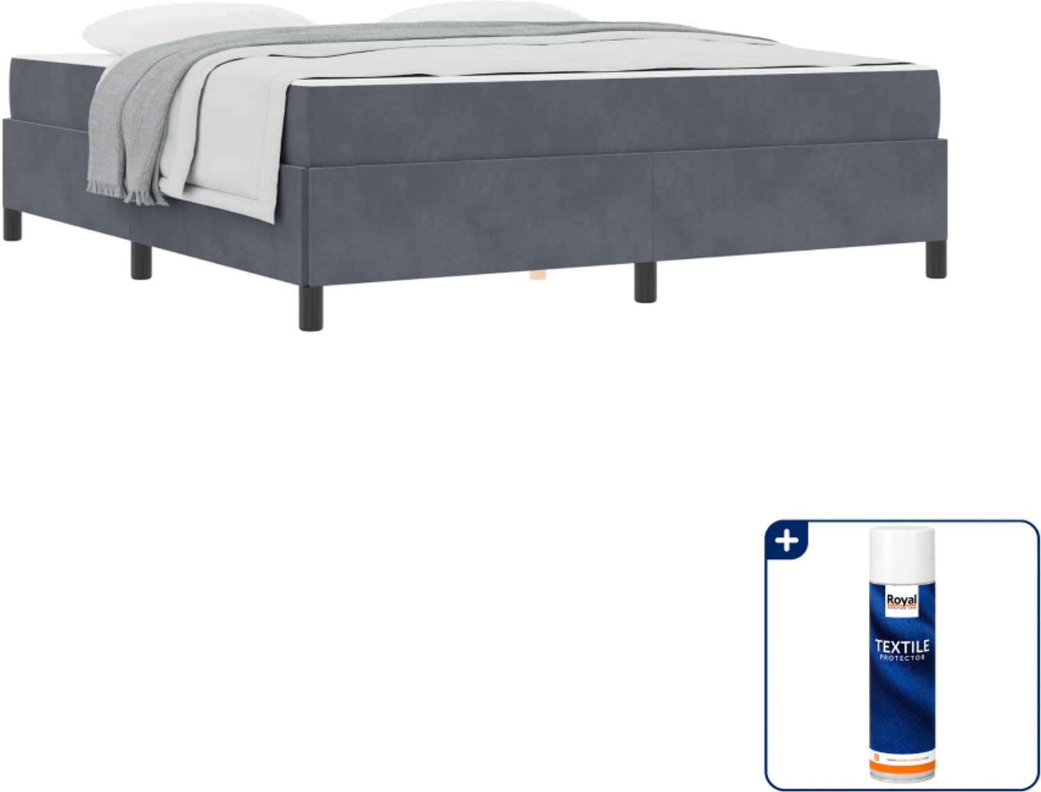 vidaXL Bed met matras Kingsize - 180 x 200 cm - donkergrijs - Inclusief textielbeschermer 500 ml