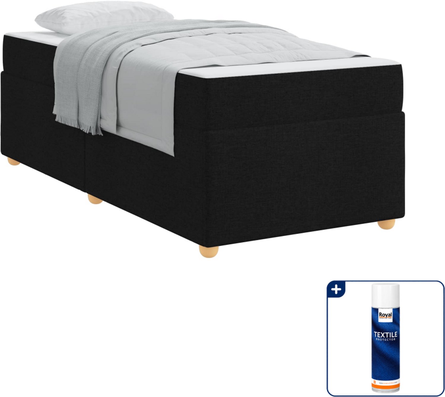 vidaXL Bedframe met matras - 80 x 200 cm - stof - zwart - Inclusief textielbeschermer 500 ml