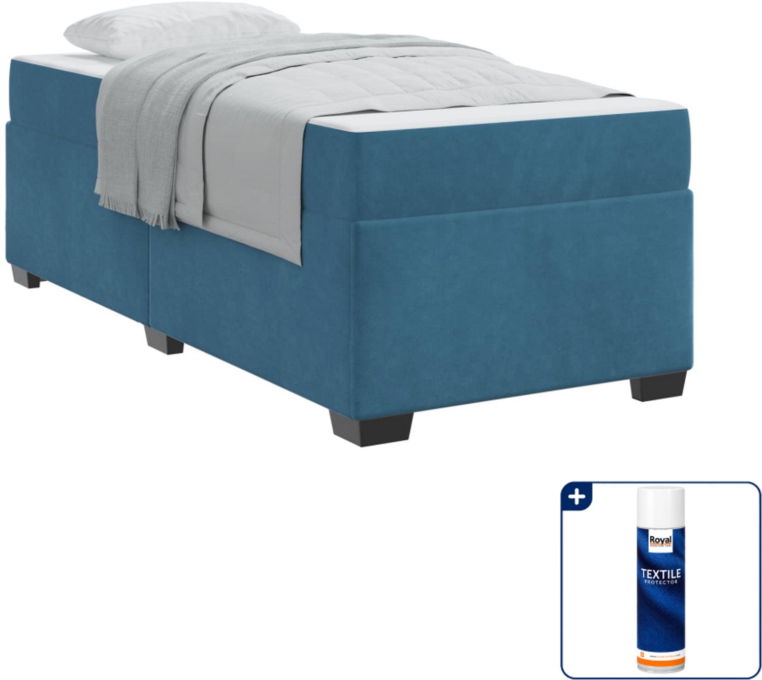vidaXL bed met matras - 90 x 200 cm - stof - donkerblauw - Inclusief textielbeschermer 500 ml