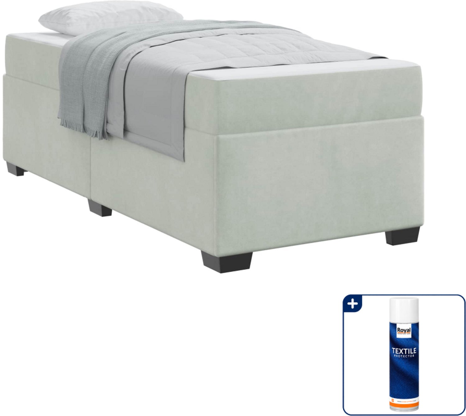 vidaXL Bed met matras - 100 x 200 cm - stof - lichtgrijs - Inclusief textielbeschermer 500 ml