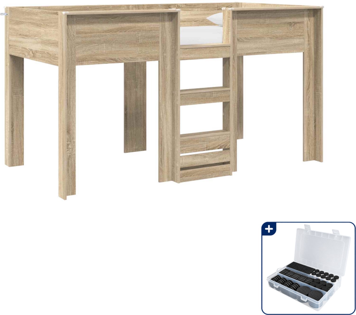 vidaXL stapelbed - 90 x 200 cm - bewerkt hout - sonoma eiken - Inclusief antikrasvilt 177-delig Zwart