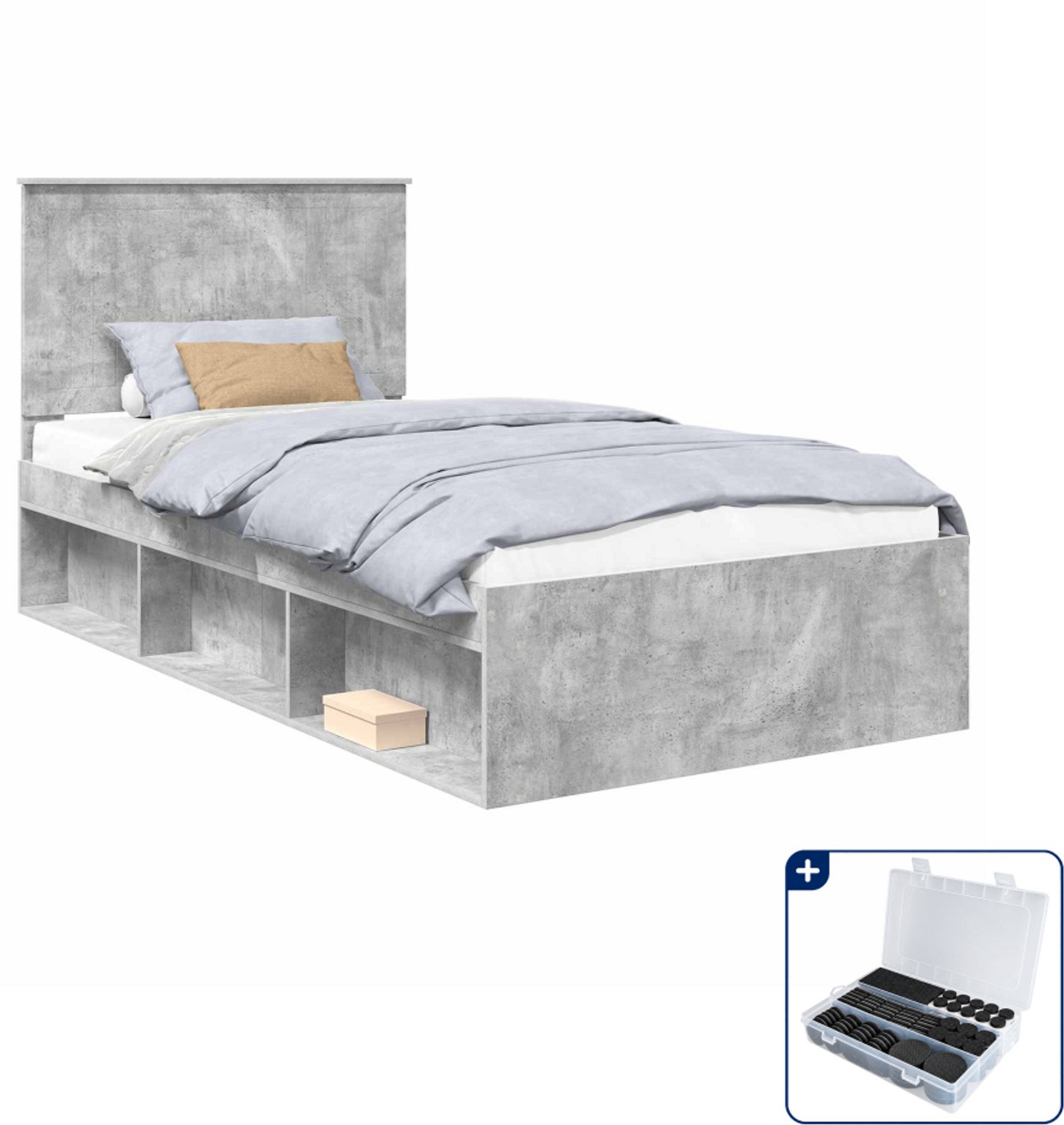 vidaXL Bedframe - 100 x 200 cm - bewerkt hout - Concerte grijs - Inclusief antikrasvilt 177-delig