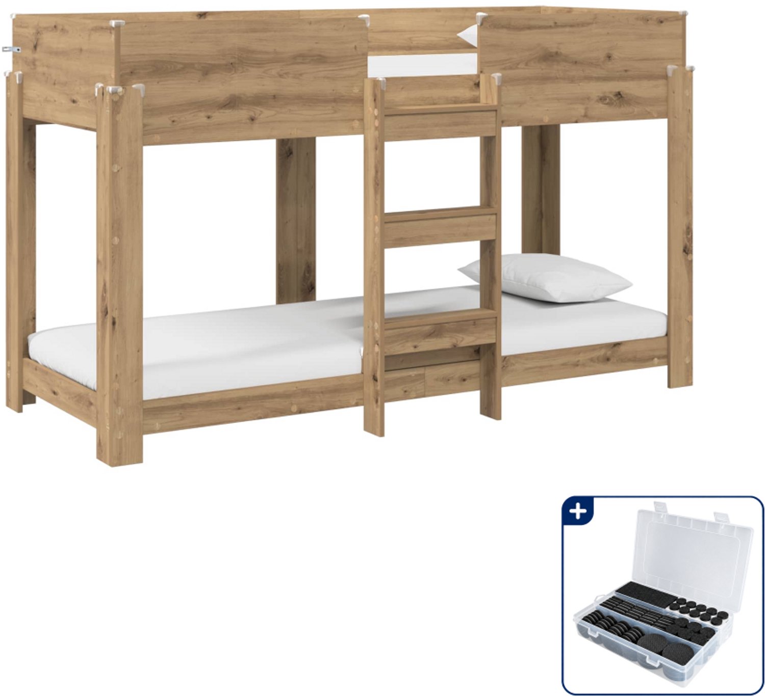 vidaXL stapelbed - 75 x 190 cm - bewerkt hout - artisan eiken - Inclusief antikrasvilt 177-delig Grijs