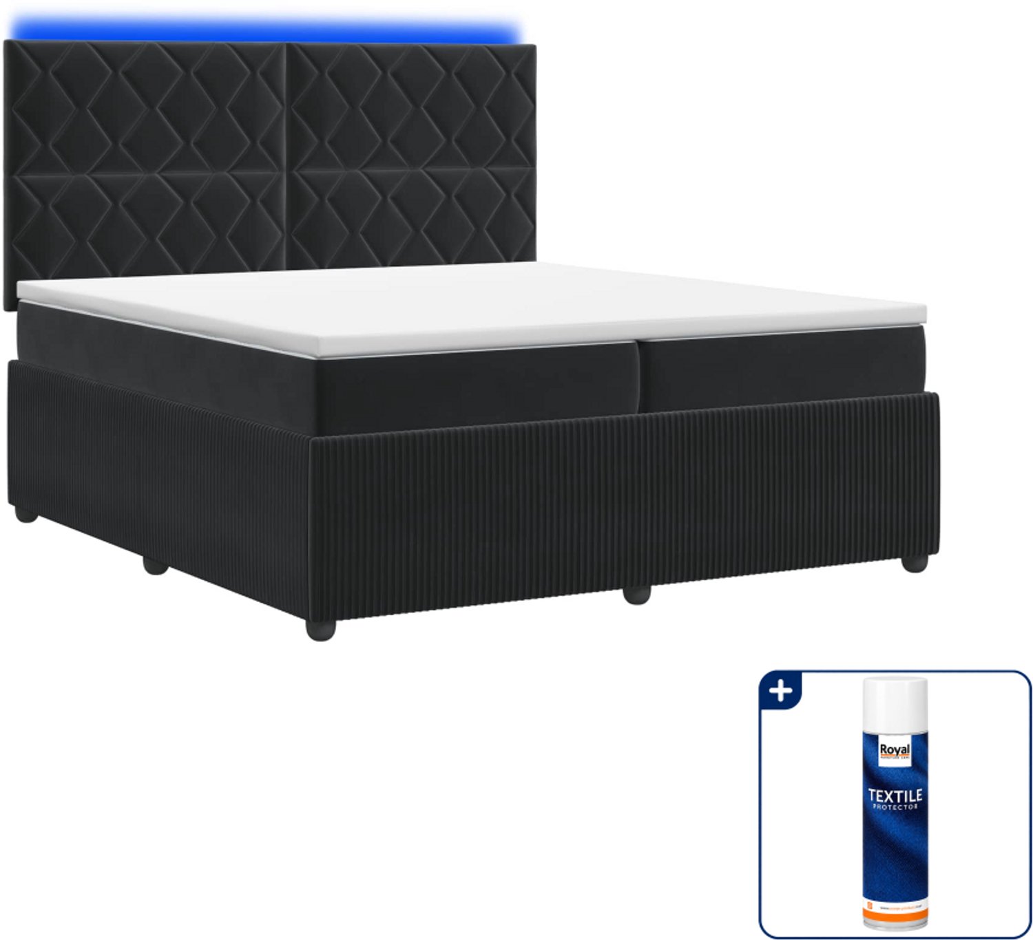vidaXL LED boxspring - Super kingsize - 200 x 200 cm - zwart - Inclusief textielbeschermer 500 ml