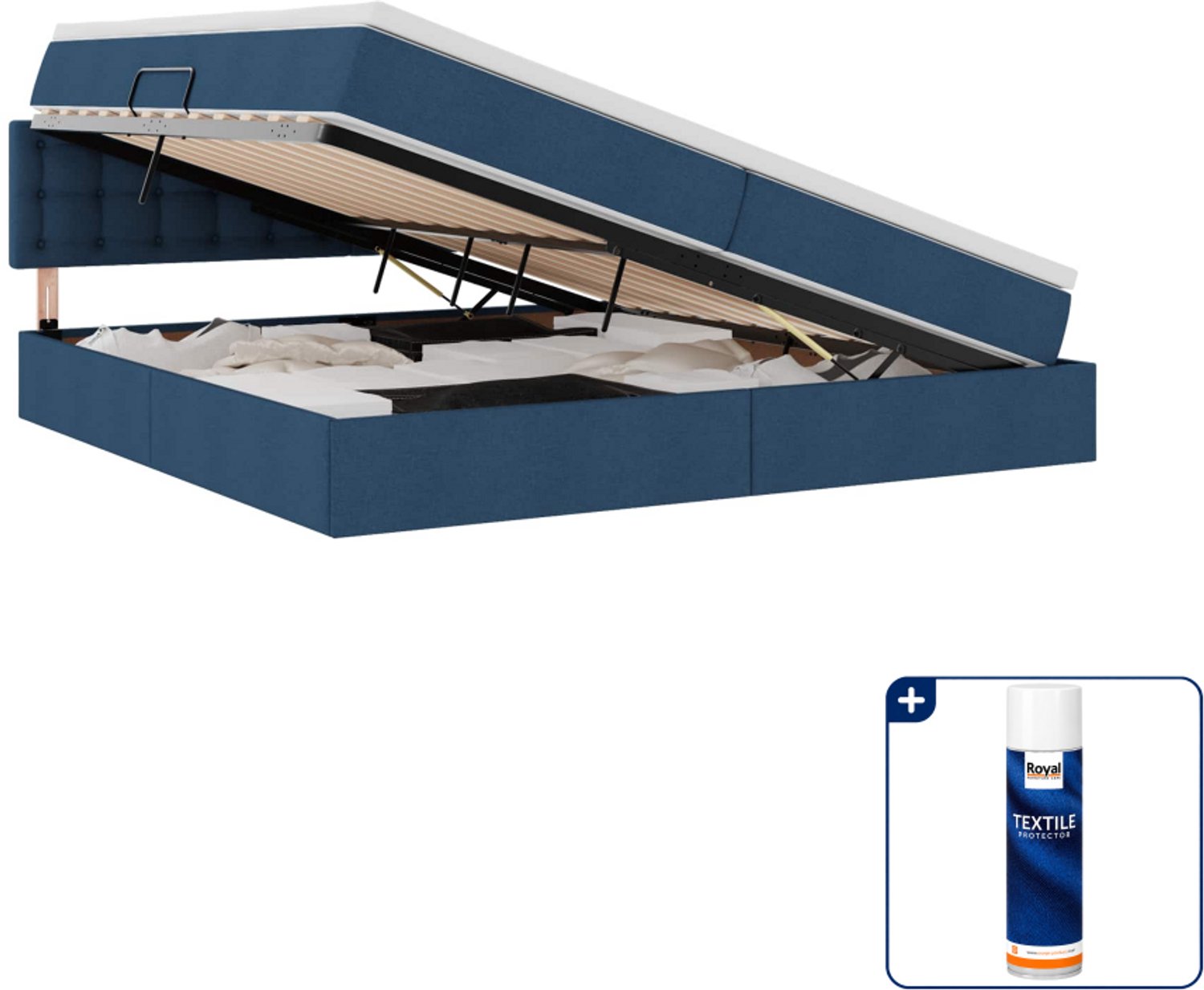 vidaXL LED opslagbed - 200 x 200 cm - stof - blauw - Inclusief textielbeschermer 500 ml Bruin