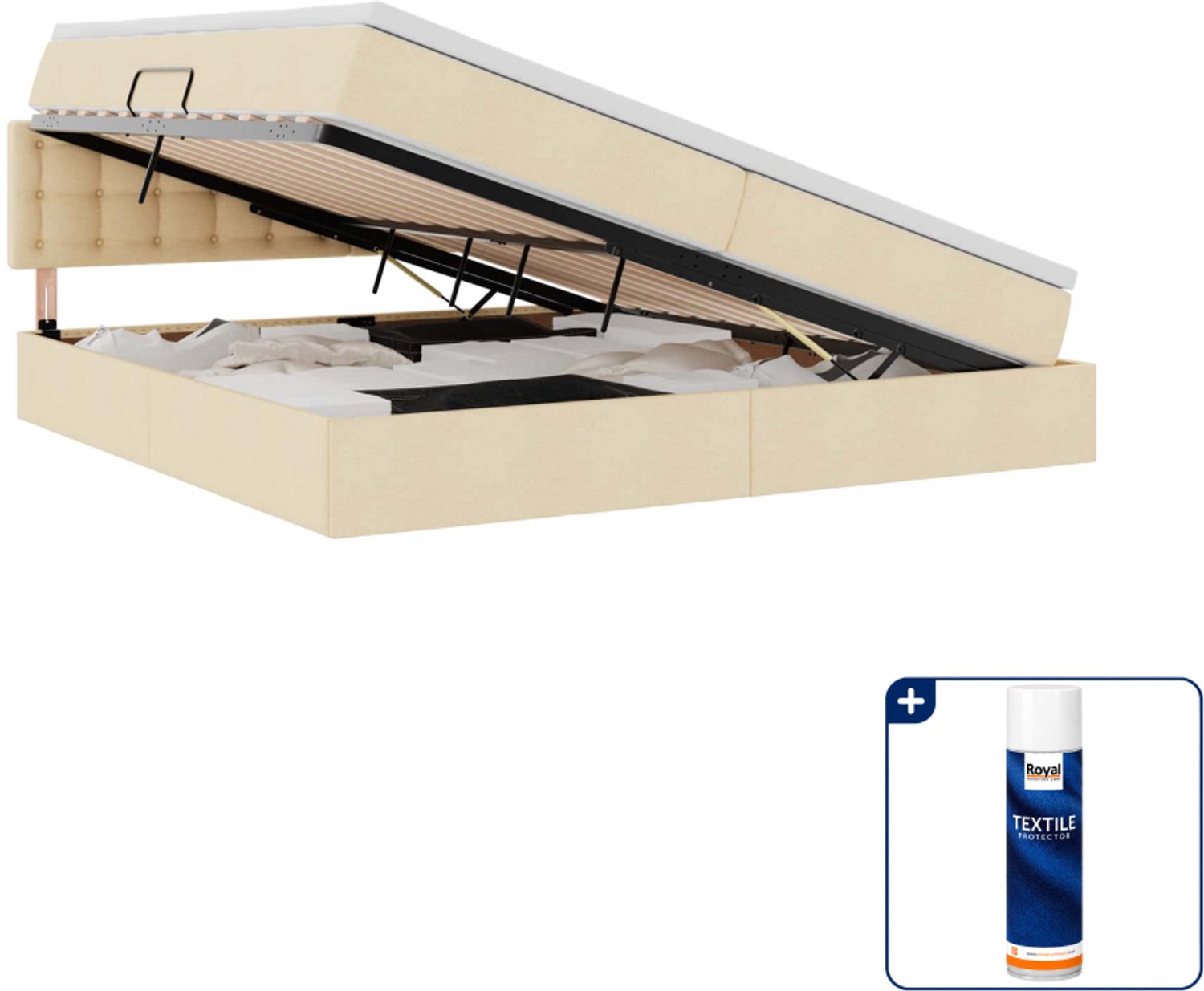 vidaXL led opslagbed met matras - 200 x 200 cm - crème - Inclusief textielbeschermer 500 ml Grijs