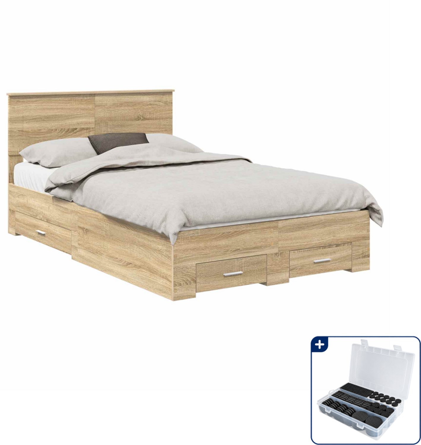 vidaXL bedframe met lade - 120 x 200 cm - bewerkt hout - sonoma eiken - Inclusief antikrasvilt 177-delig Zwart