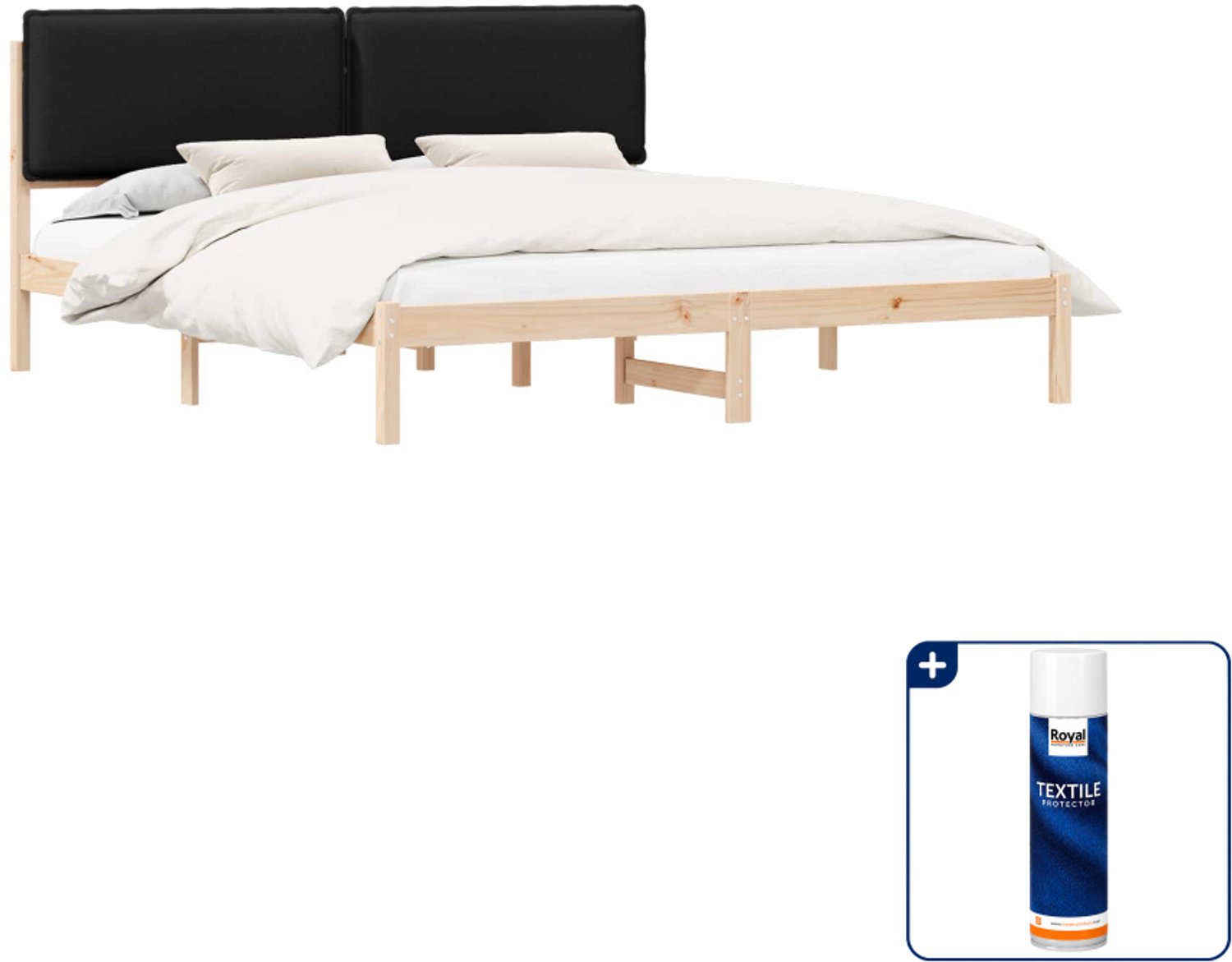 vidaXL bedframe - 200 x 200 cm - massief grenenhout - zwart - Inclusief textielbeschermer 500 ml Bruin