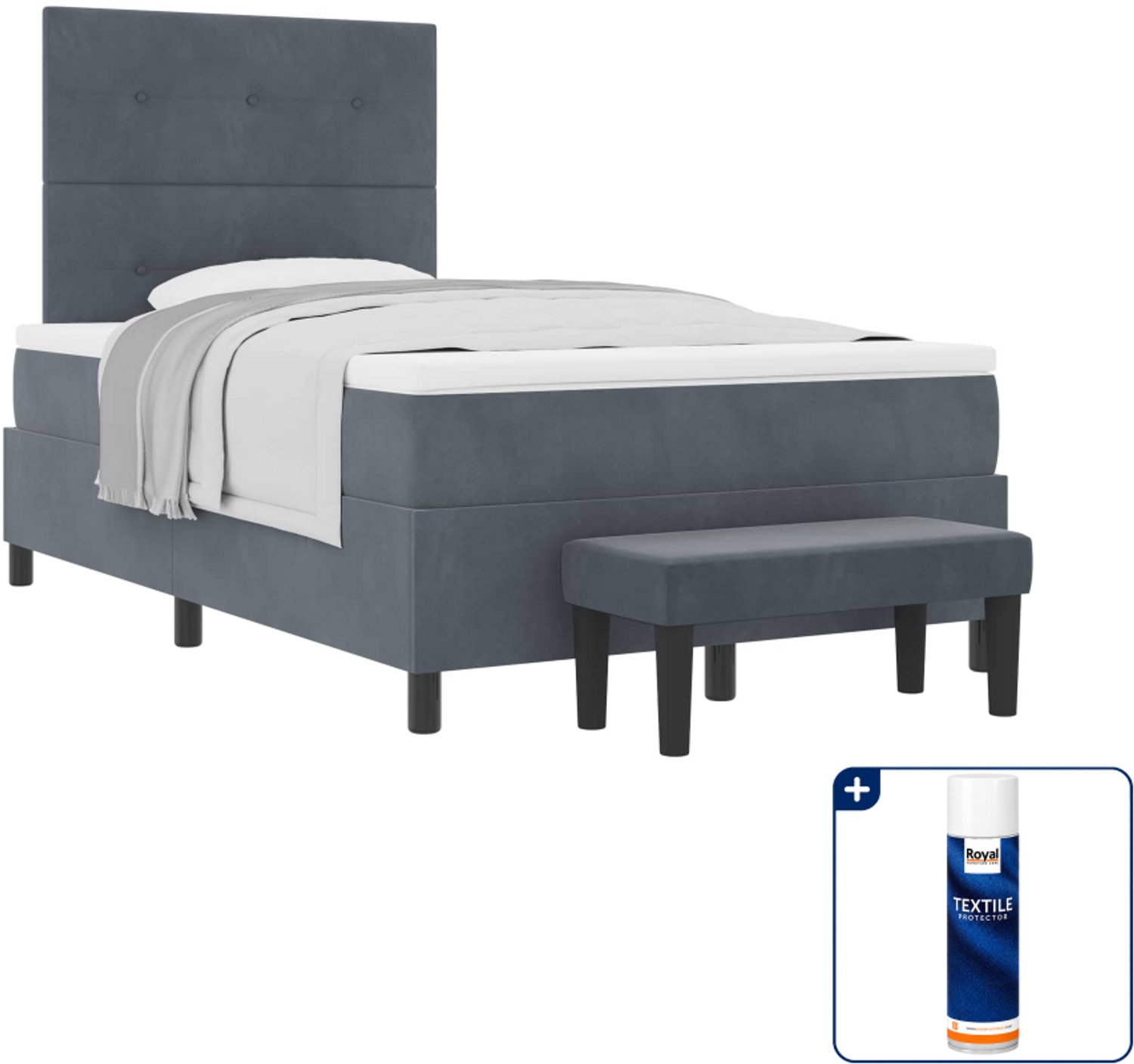vidaXL boxspring - 120 x 190 cm - donkergrijs - Inclusief textielbeschermer 500 ml