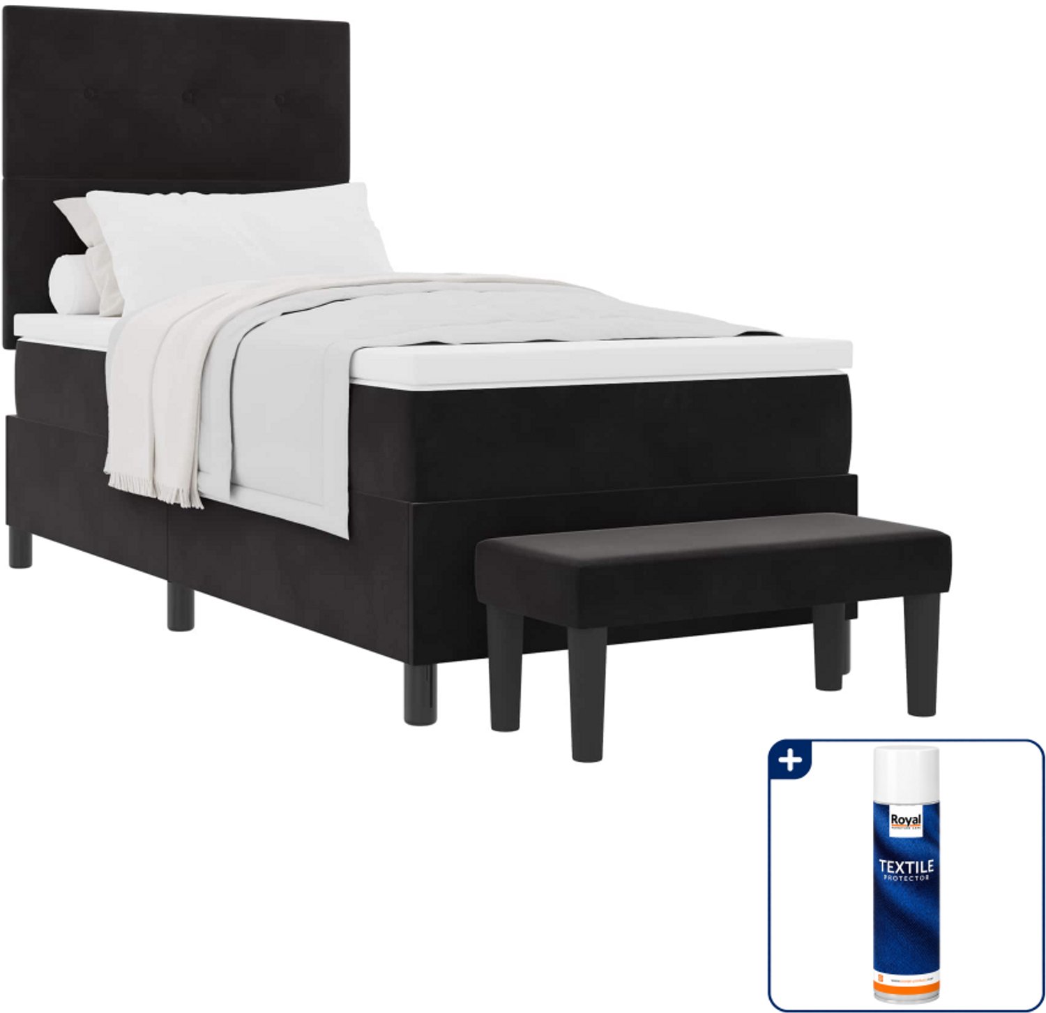 vidaXL boxspring met hoofdeinde - 80 x 200 cm - fluweel - zwart - Inclusief textielbeschermer 500 ml