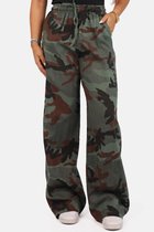 Wide leg broek met elastische taille linnen blend camouflage