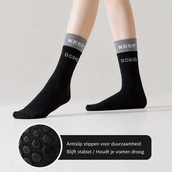 TEKROA® Yogasokken - Yoga Sokken Antislip Dames - Yoga Sokken Hoog - Set van 3 - Gripsokken voor Yoga / Pilates / Ballet - maat35-40 - grijs, Koffiekleurig，zwart — afbeelding 4