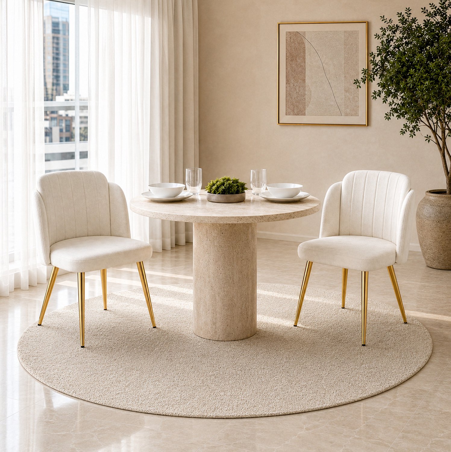 MODENUIT Eetkamerstoelen - Set Van 2 Met Gebogen Rugleuning - Voor Eetkamer - Wit Metaal - 62x62x78 Cm