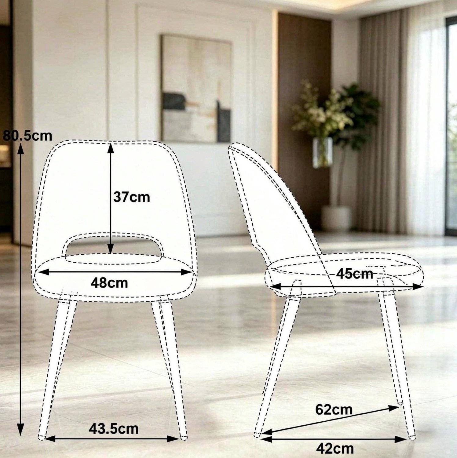 MODENUIT Eetkamerstoelen - Set Van 4 Met Ribstof En Metalen Poten - Voor Eetkamer - Blauw - 48x45x80,5 Cm