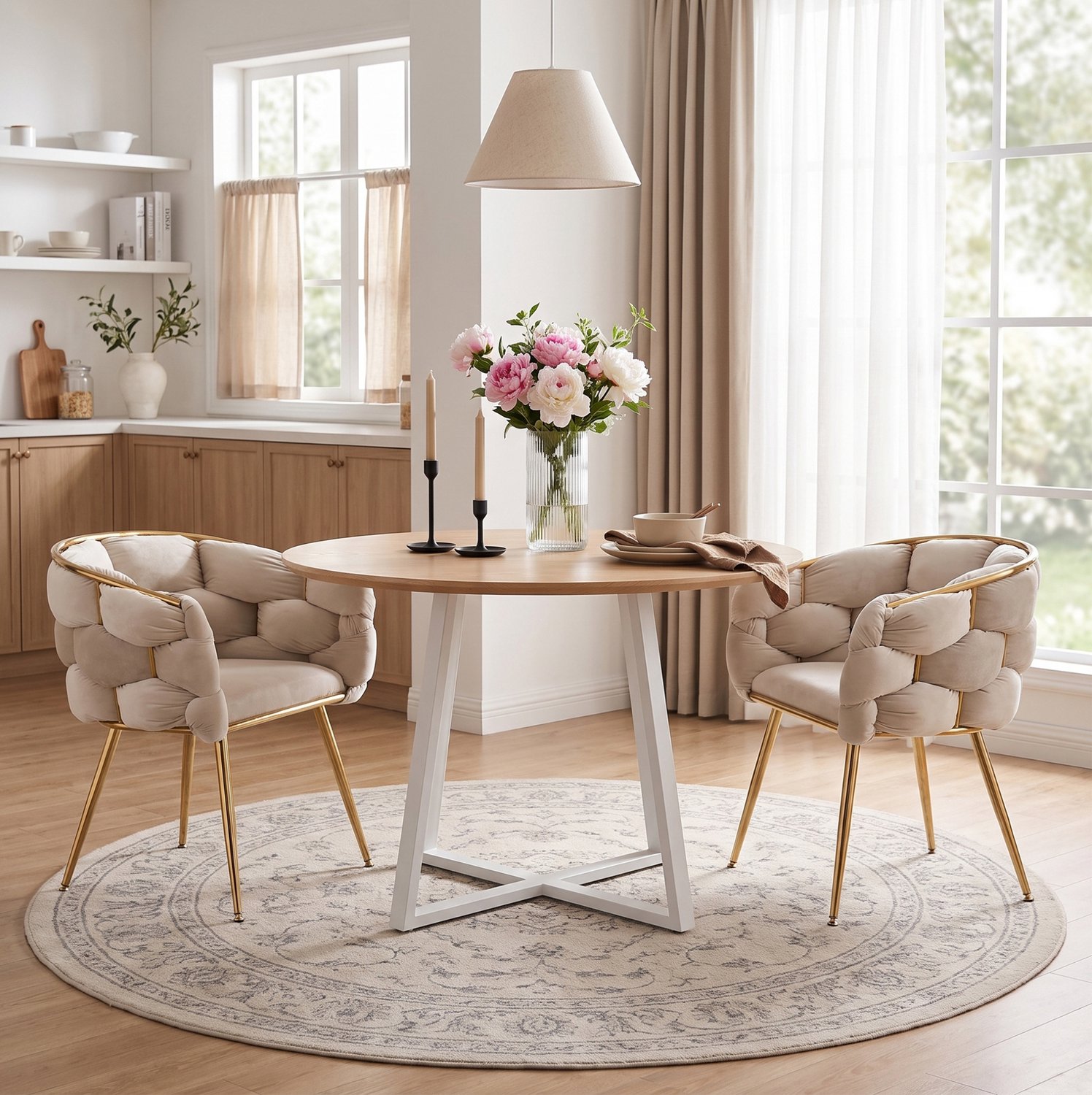 MODENUIT Kuipstoel - Velvet Met Armleuningen - Voor Eetkamer En Woonkamer - Metaal - Beige - Set Van 2