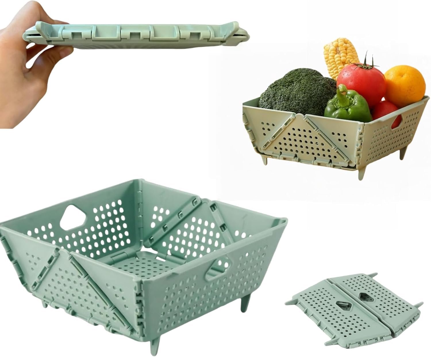 Opvouwbare Vergiet – Inklapbare Keuken Zeef voor Pasta, Groenten en Fruit – Kunststof – Ruimtebesparend – Groen