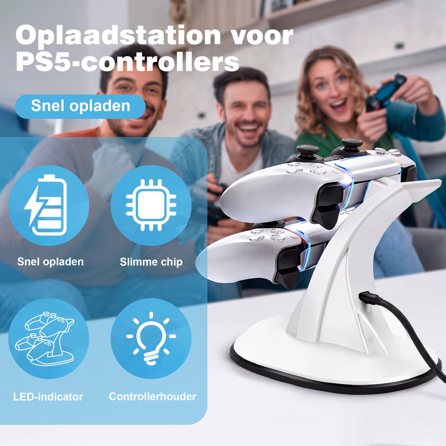 YONO Controller Oplaadstation geschikt voor PlayStation 5 - PS5 DualSense Controllers - Dual Oplader - Charging Dock - Wit - Staand – foto 7