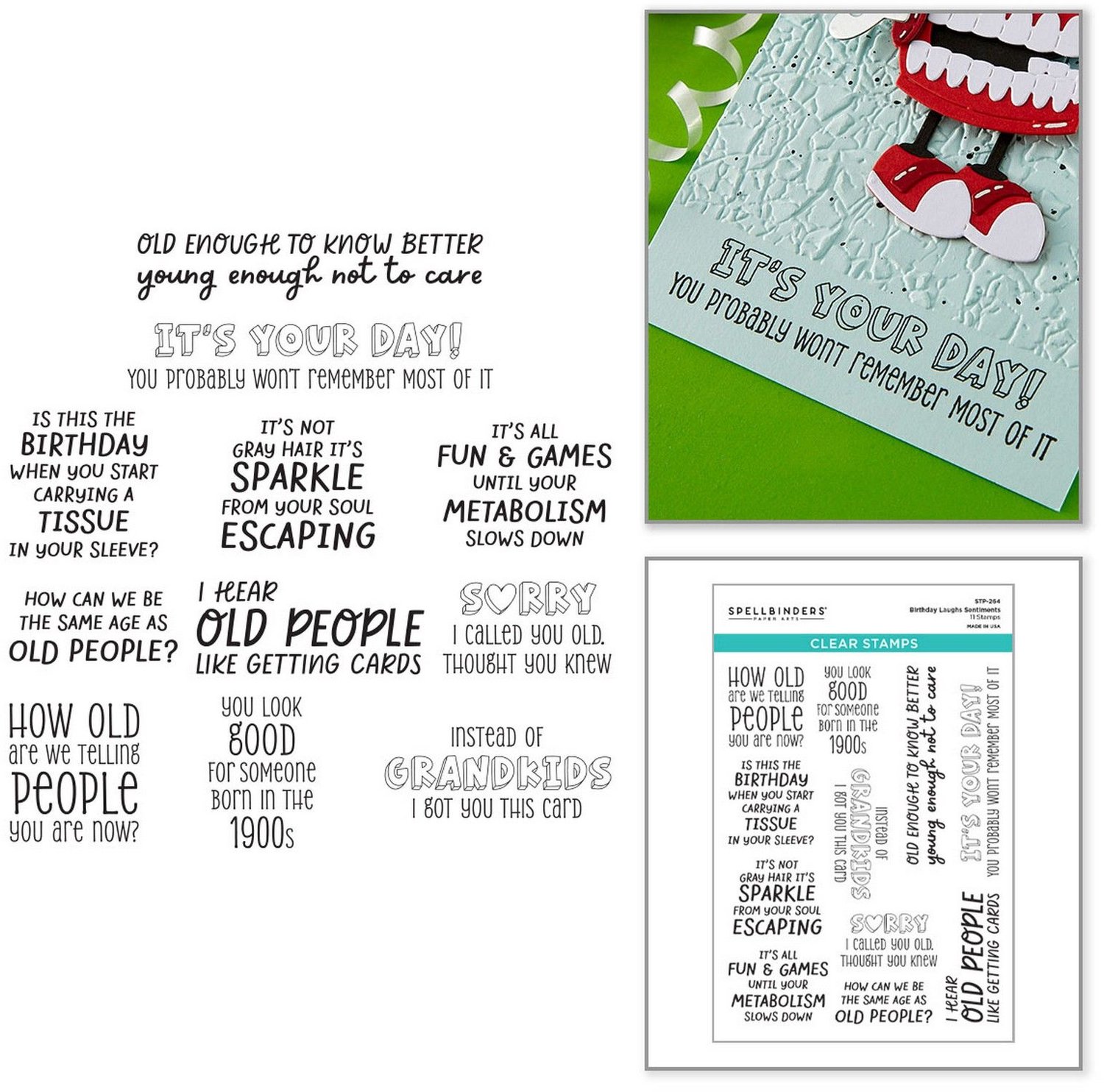 Spellbinders Clear Stamps - Birthday Laughs Sentiments - 11 st.