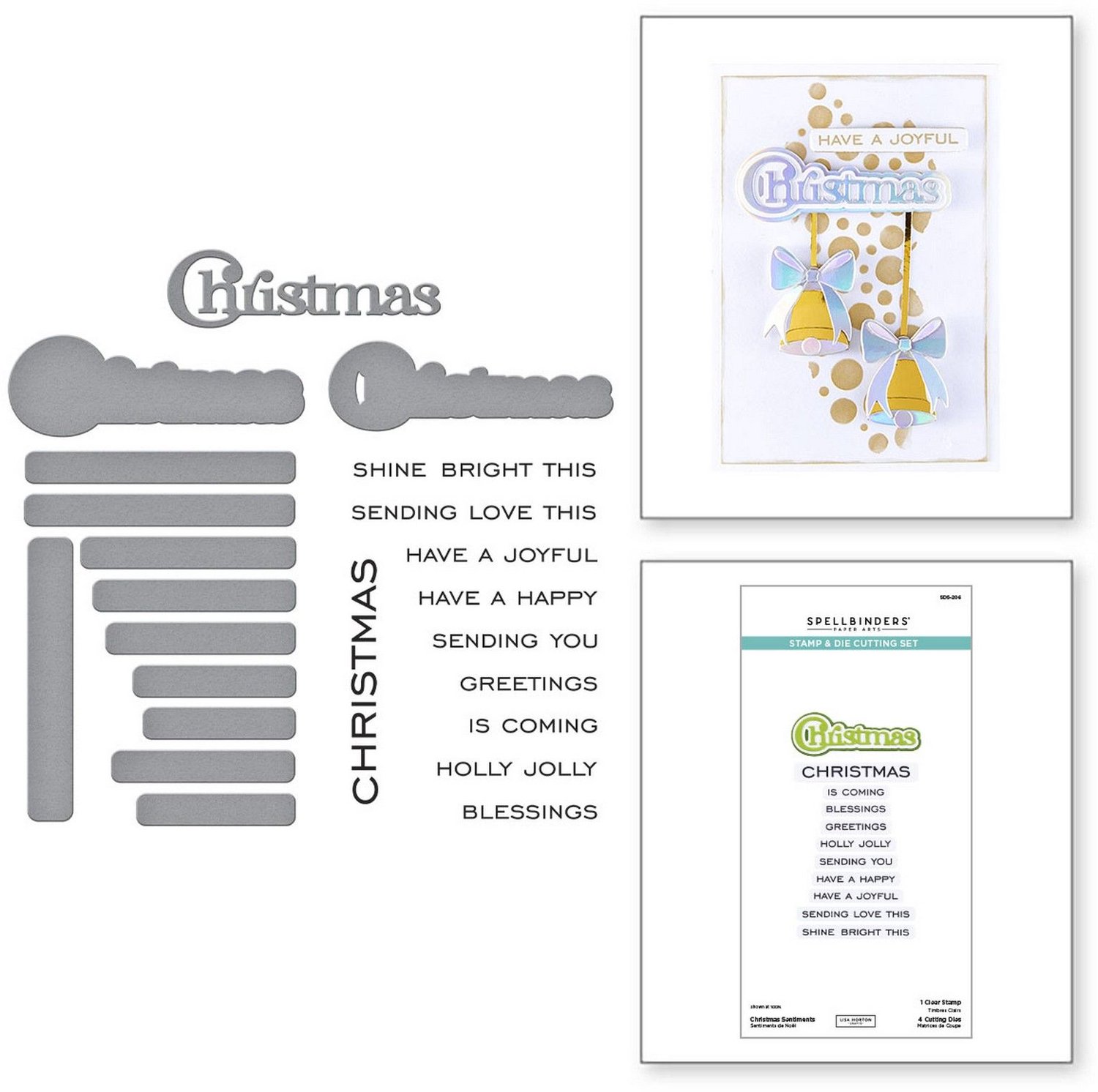 Spellbinders Clear Stamp & Snijmal Kerst - Christmas Sentiments - 5 st.