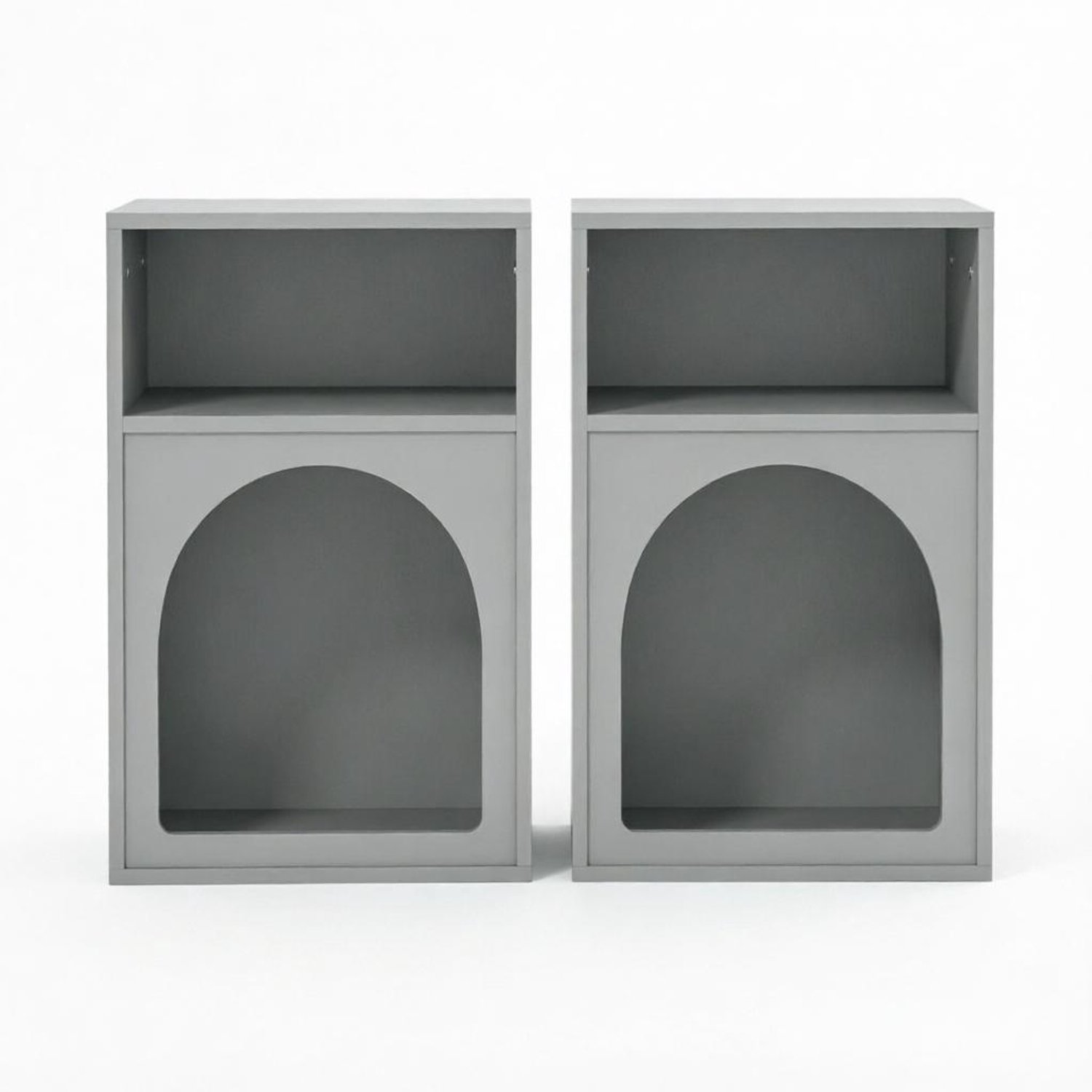 SONNENH Nachtkastjes set van 2 - Grijs MDF met boogvormige open vakken - 40 x 30 x 60 cm