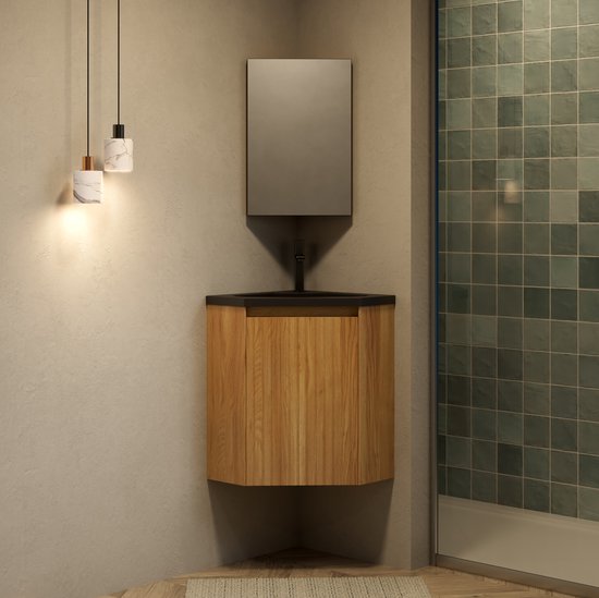 CHICFURN Badkamermeubel - Wandhangend - Hoekmodel - 1 deur - Zwart
