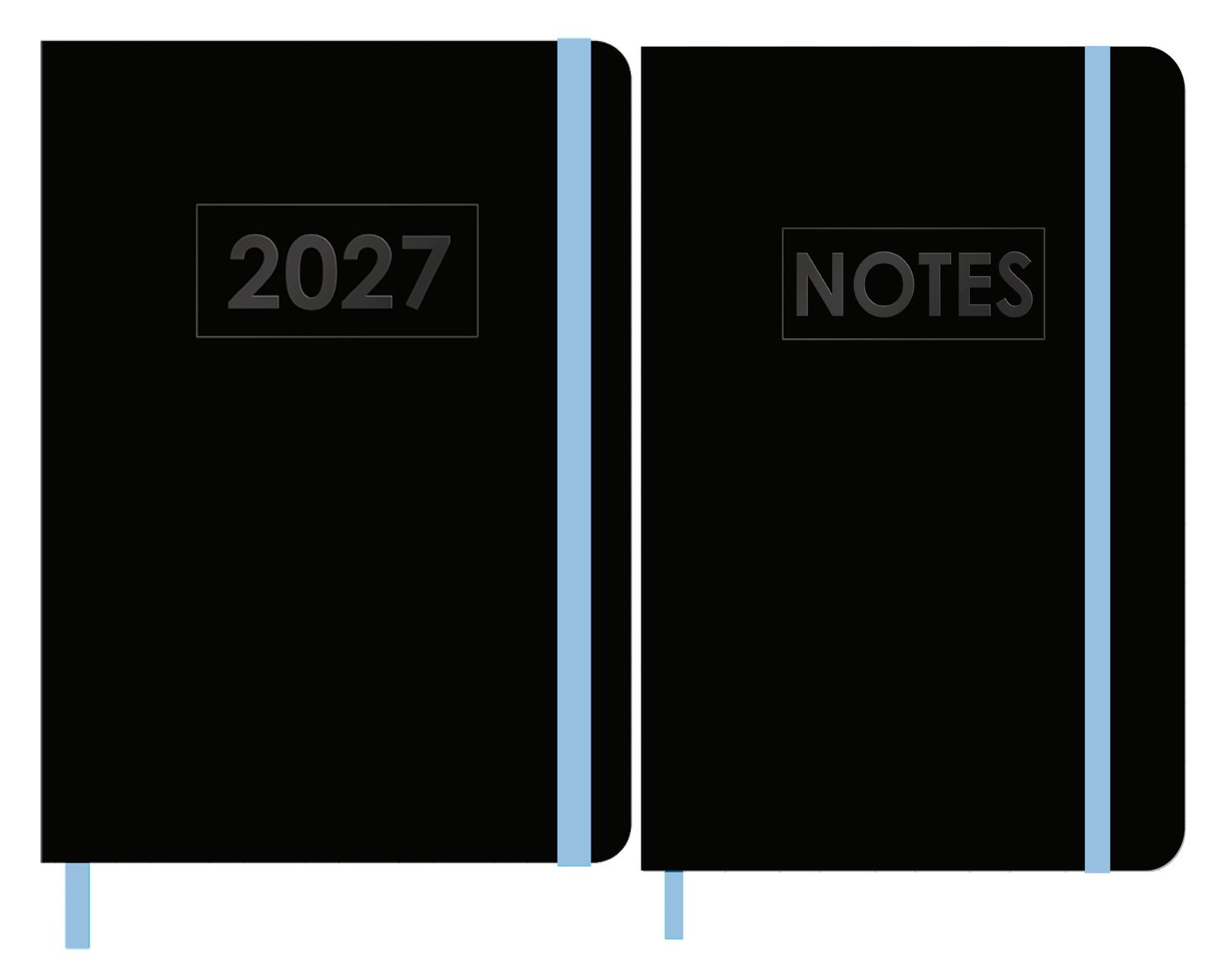 MGPcards - A5 Agenda 2027 - Weekoverzicht 1w/2p - Zwart + Blauw elastiek - 14,8 x 21 cm + Notitieboekje/opschrijfboekje - gelinieerd - 80 pagina's - A5 - Zwart-Blauw